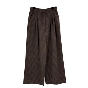 Vanessa Bruno Brown Pinstripe Wide-Leg Trousers Size 40 Wool Viscose Blend Women